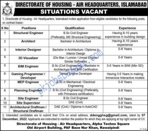 Pakistan Air Force PAF Air Headquarters Islamabad Jobs 2022 Apply Online